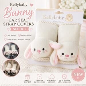 Kellybaby Bunny Infant Car Seat Strap Covers Set 2 Plush Rabbit NEW Cottagecore